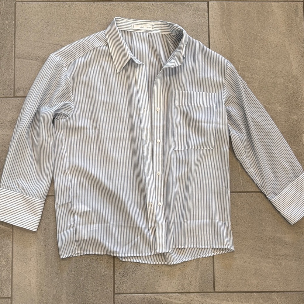 Mango Women’s Pocket Striped Blue Shirt, Sz 4 - Picture 2 of 9